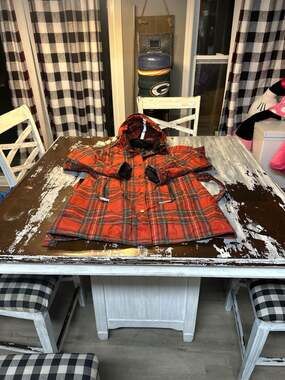 Etage Denmark Red Plaid Tartan Waterproof Hooded Raincoat Jacket